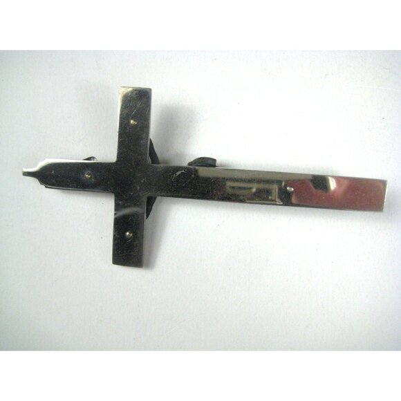 Vintage Metal Crucifix Pendant Christ Figure Silver Cross Inlay Ebony Wood Steel - Picture 5 of 5